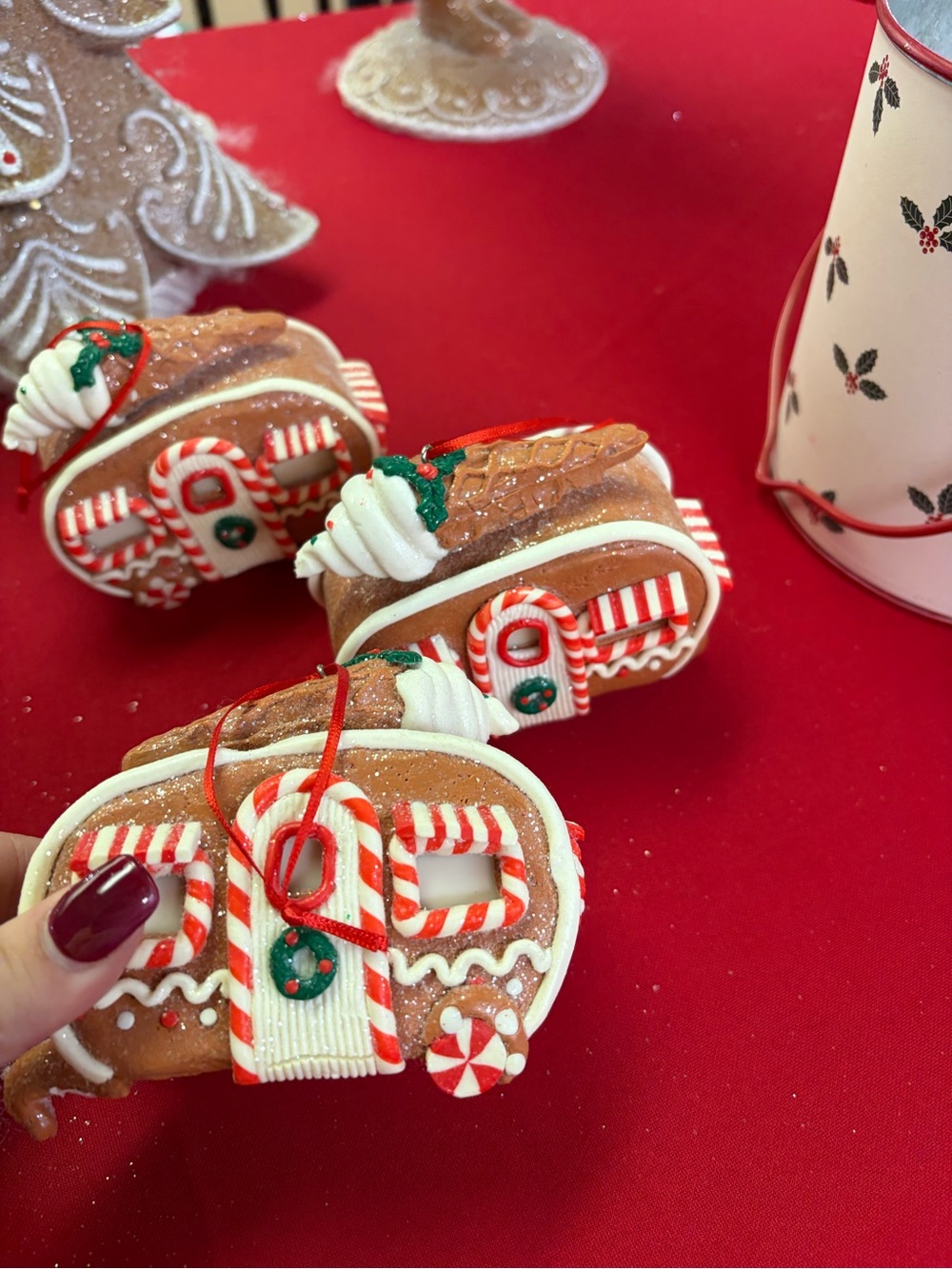 Gingerbread Camper Holiday Ornament - Red & White